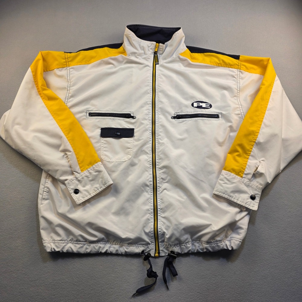Vintage Perry Ellis America Windbreaker Jacket Mens Large White Navy Yellow 90s‎